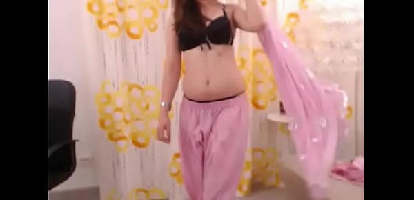  LittleTeenBB Little Riley wears pink saree, strips revealing black bra and panties and heels, dirty girl.